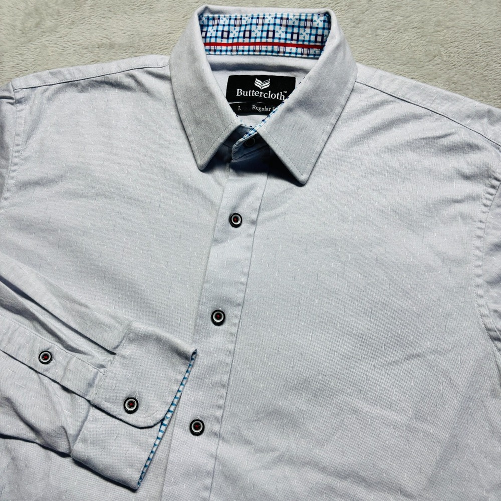 Butter Cloth Shirt Mens L Blue Regular Fit Stretch Flip Cuff Button‎ Up Casual